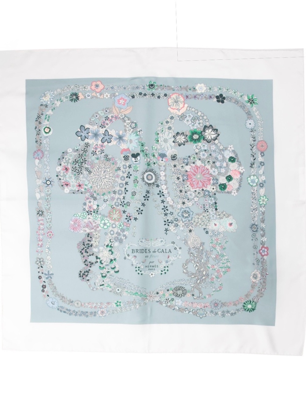 Hermès Brides de Gala en Fleurs Silk Scarf 90  Blue 100% Silk w/ Box